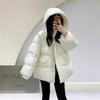 New counter high-end winter clothing hooded waist down jacket women's medium and long casual loose thickened white duck down