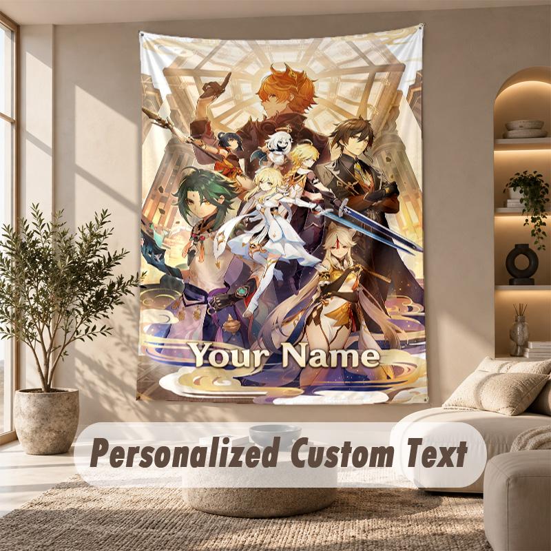 Tapestry Custom Name Text, Wall Hanging Tapestry Home Room DecorGenshin Impact