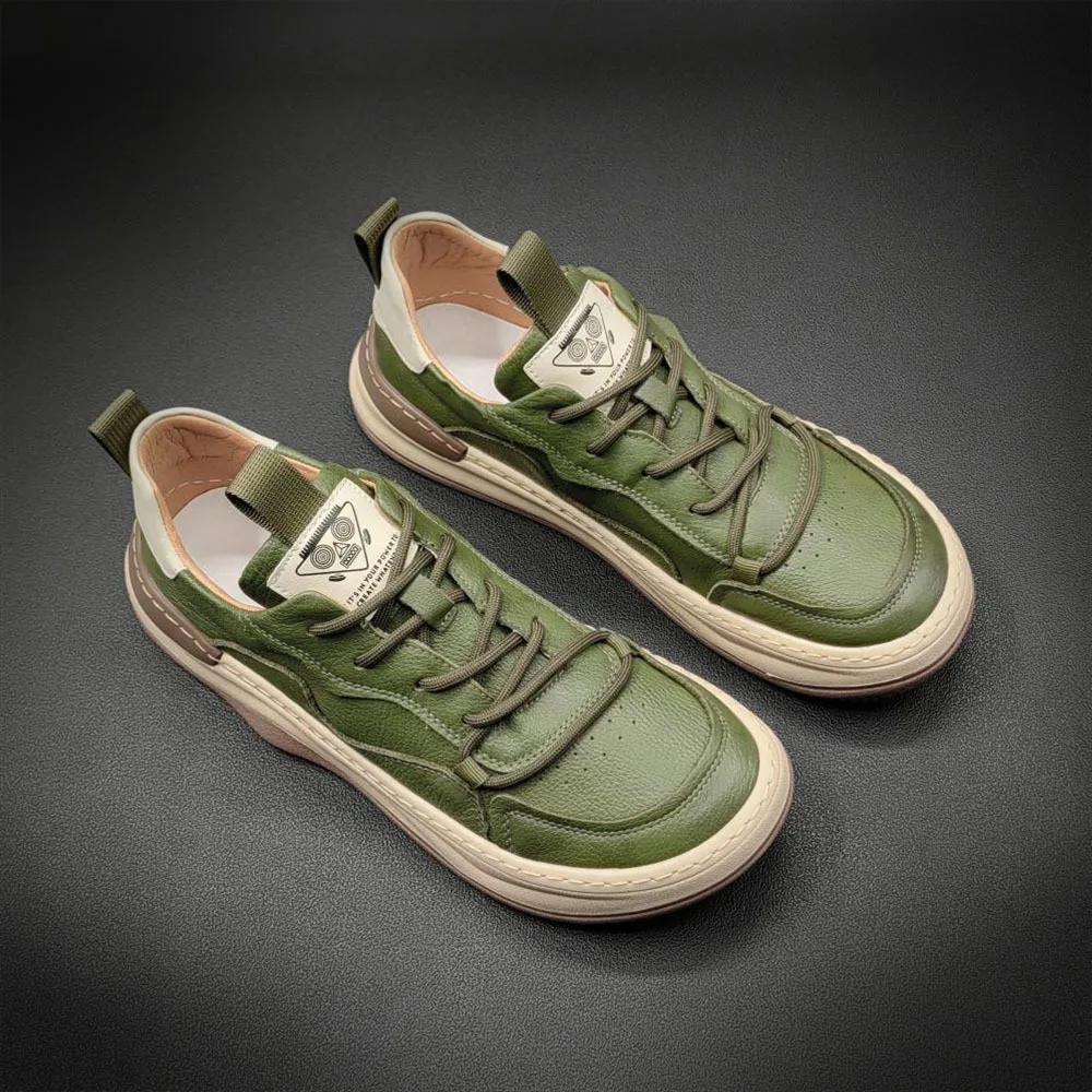 Høykvalitets Sneakers Flat med Ekte Skinnsko for Menn Pustende Utendørs Fritidssko Menn Platformsko Tenis Masculinos