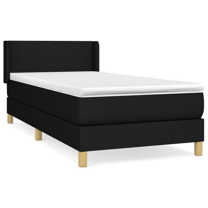 3130083 vidaXL Lit à sommier tapissier avec matelas Noir 90x200 cm Tissu