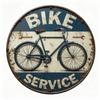 D Flat BIKE SERVICE Round Metal Tin Sign  Retro Vintage Bicycle Themed Wall Decor Rustic Cycling Art for Garage Man Cave