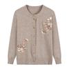 Grandma's Spring Autumn Flower Printing Knitwears Middle-Aged Mother Cardigan Embroidered Knitting Top for Women