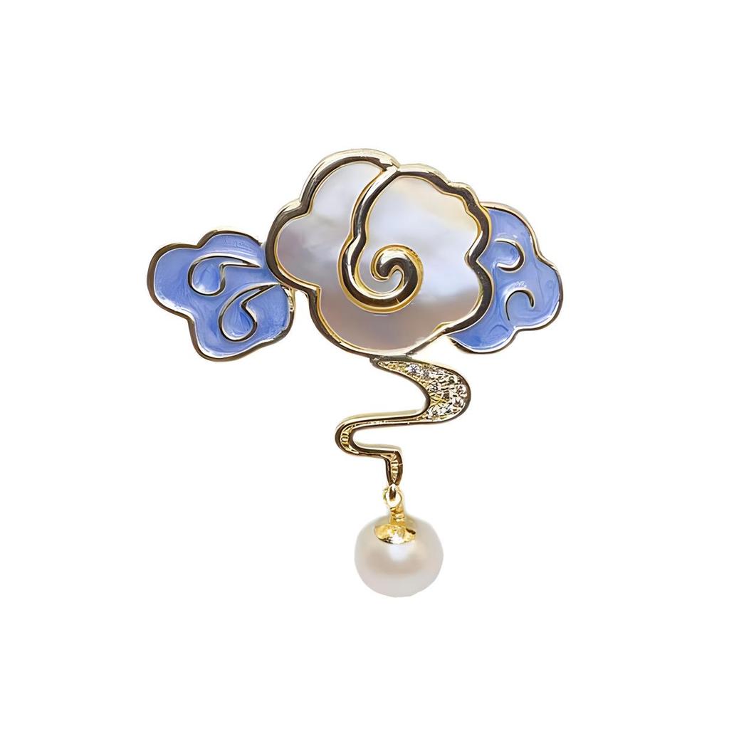 Glückverheißende Wolken Perlmutt Brosche: Elegante Perlen-Korsagen-Nadel für Damen