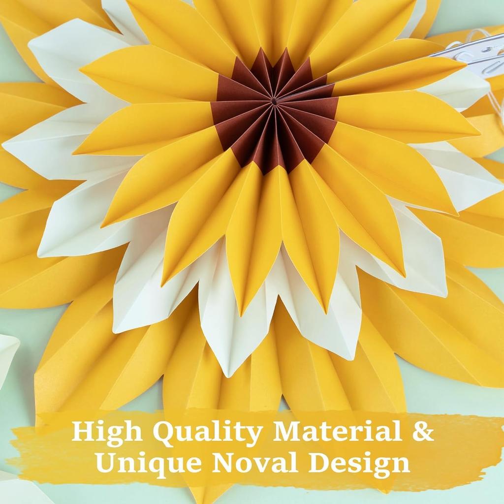 9 Pcs Paper Flowers,Paper Fans Party Decorations Sunflower Daisy Floral Backdrop Flower Party Decorations for Wedding, Home, Garden Decoration(Yellow