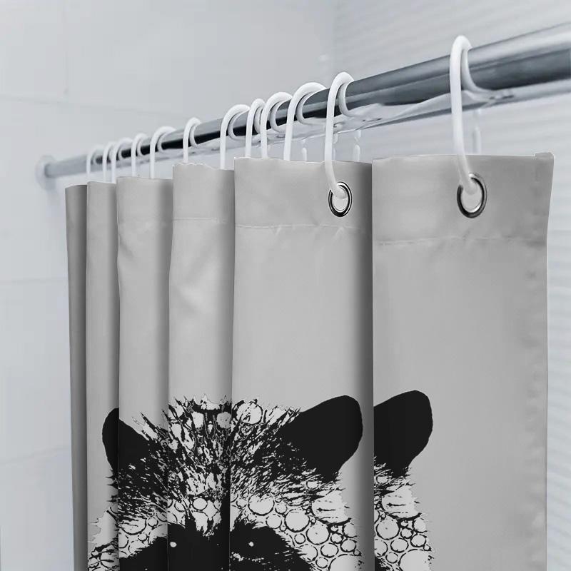 Animal Print Shower Curtain Black White Wildlife Pattern Waterproof Bath Rug Decor Modern Style Bathroom Accessories Size 72 X 8