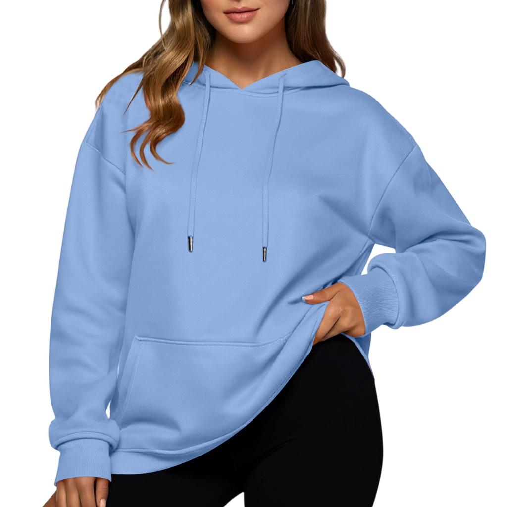Women's Casual Loose Sports Drop Shoulder Sleeves Smooth Panel Hoodie Sweatshirt