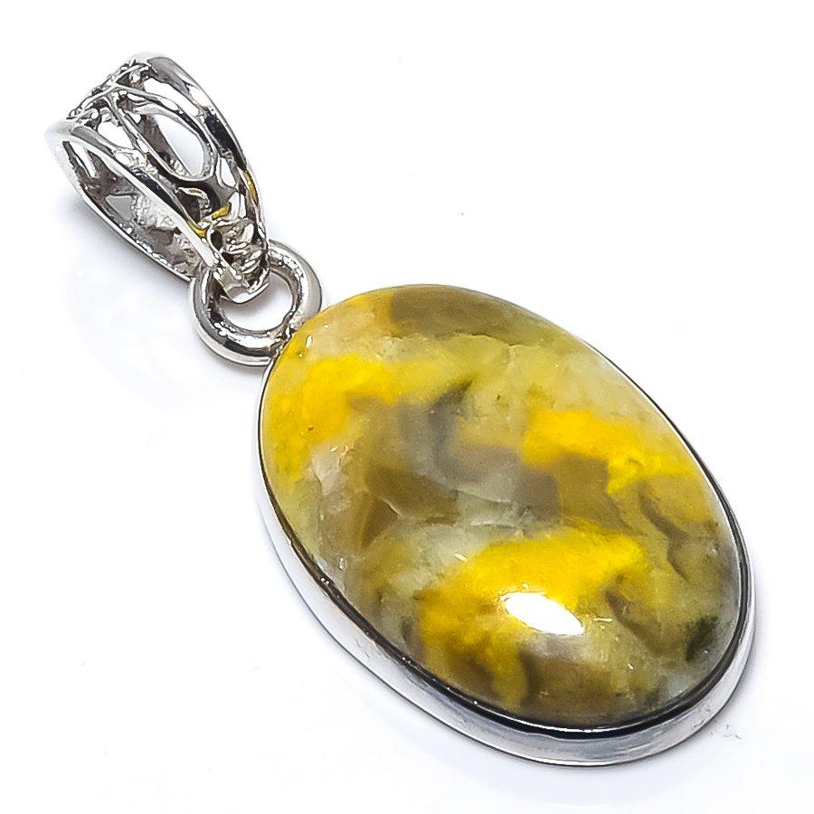 Pendentif Pierre Gemme Jaspe Bourdon Naturel Argent Sterling Massif 925 1,50" a9k58