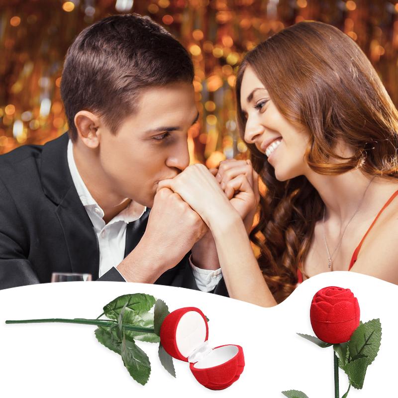Simulated Rose Ring Box Earring Jewelry Storage Box Wedding Engagement Romantic Gift Decoration Props 3D Red Rose Flower Case