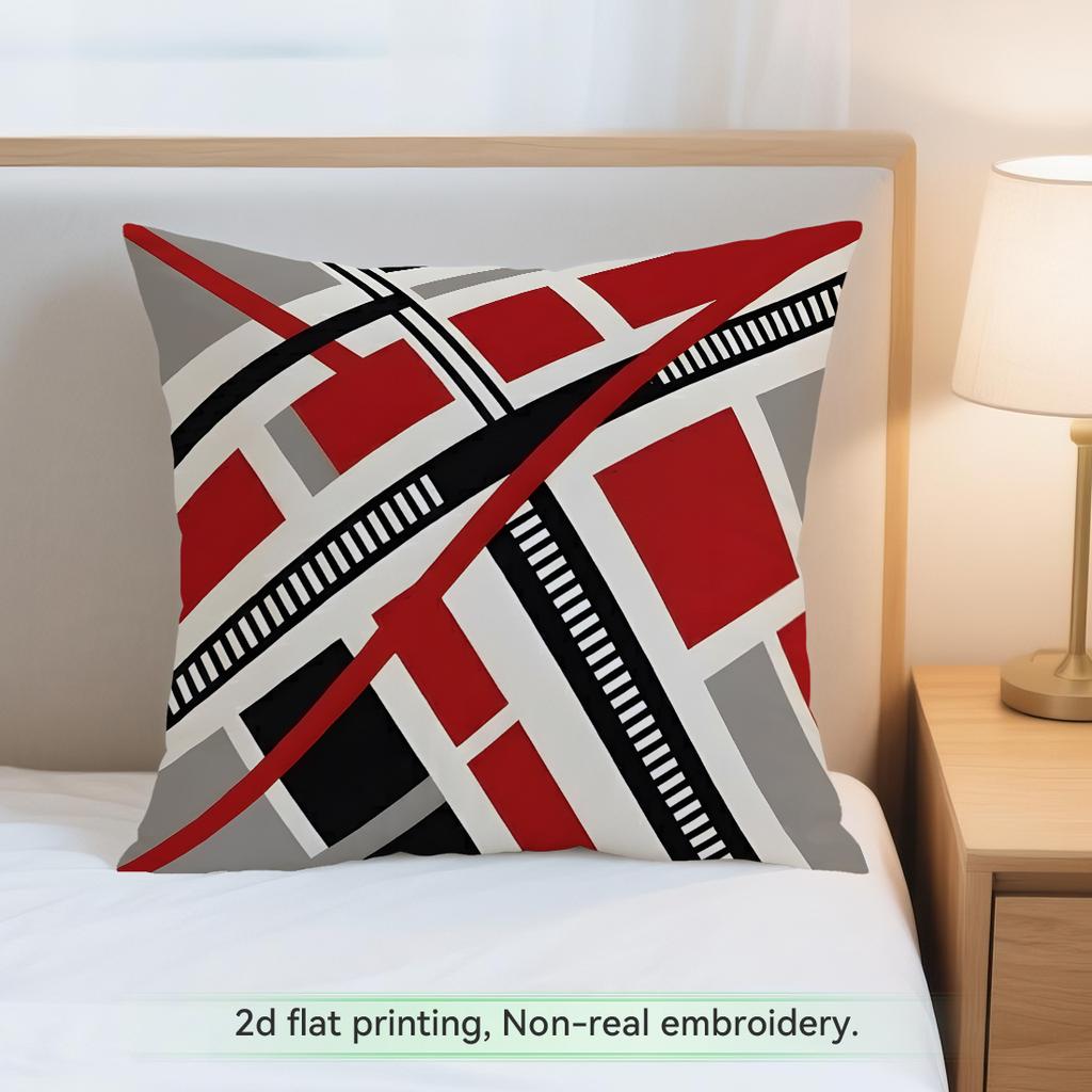 1 Red And Black Geometric Bag Cushions Pillowcase Polyester Cushion Cover Throw Pillow Pillowcover Home Car Sofa Decor