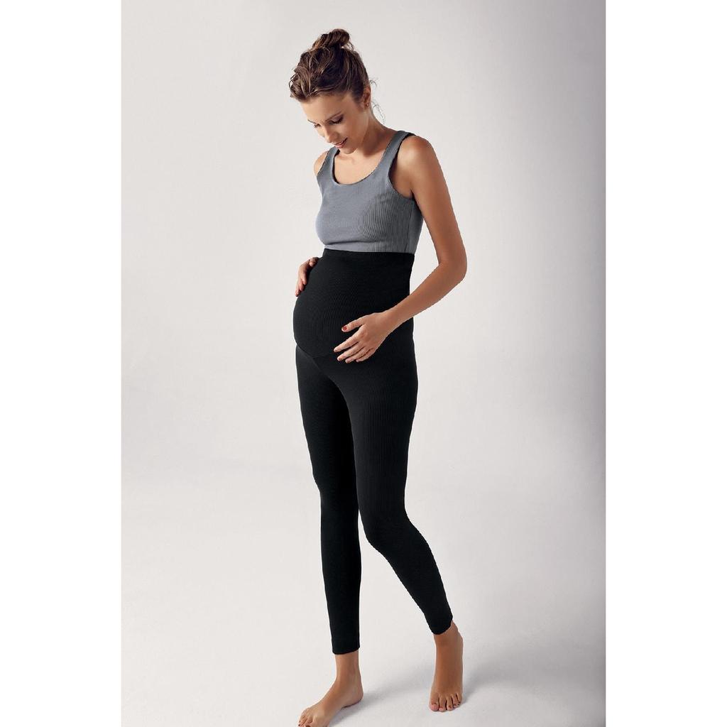 Ribbed Adjustable High Waist Flexible Maternity Tights F03