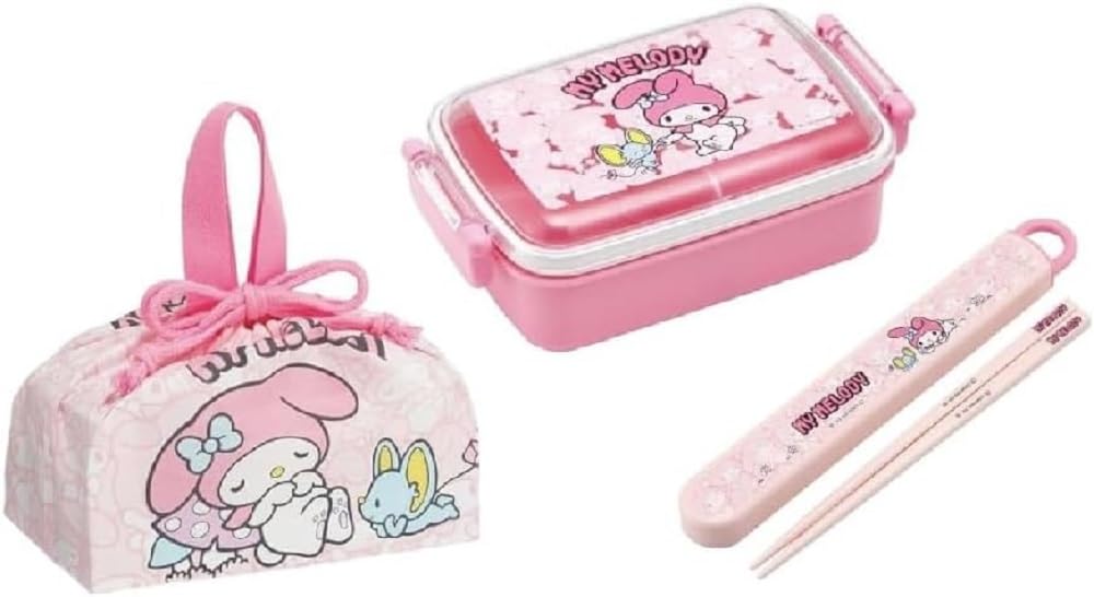 Skater My Melody 24 Antibacterial Dishwasher Safe Soft Lid Tight Lunch Square Chopsticks and Chopstick Case Lunch Drawstring My Melody Kids Lunch Box