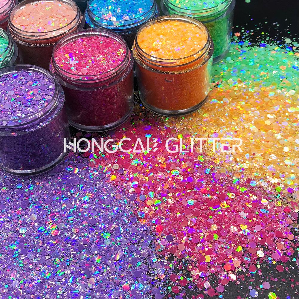 Bulk Holographic Macaroon Polyester Chunky Mixed Glitter for Epoxy Resin Crafts Tumblers Christmas Decorations