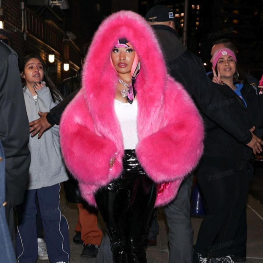 

Зимова новинка жіноча куртка з імітацією хутра вулична шуба з імітацією лисиці хутряна накидка куртка з капюшоном жіноча хутряна куртка-шаль XXL рожевий червоний колір