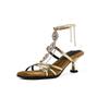 Summer Light Luxury Rhinestone Chain Roman Sandals Banquet Shoes Square Head T-shaped with High Heels Open-toed Sandals Large Size
