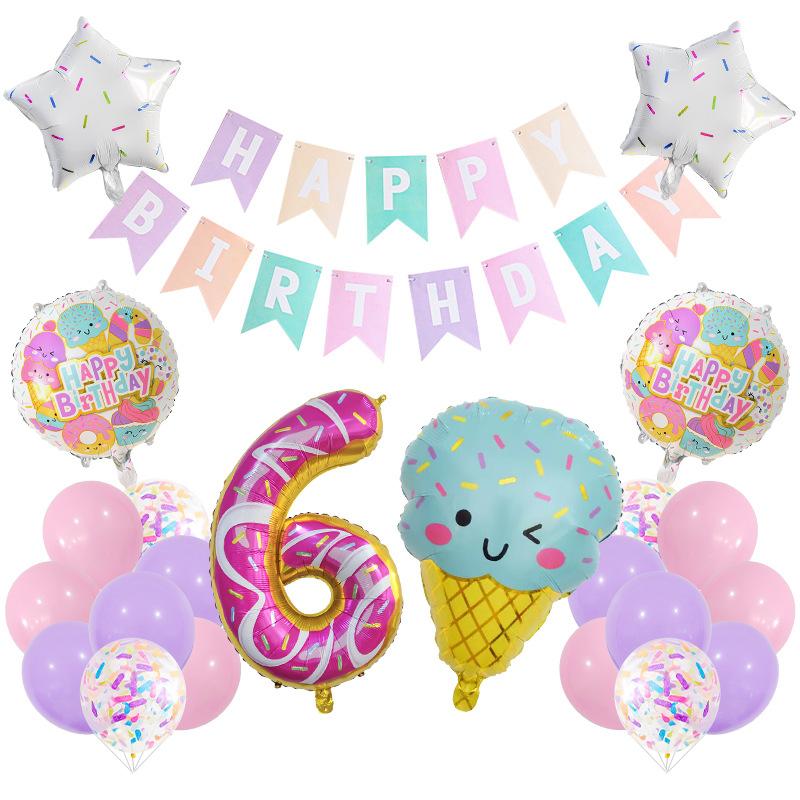 Ice Cream Balloon Set Digital Macaron La Flag Dessert Cake Children's Birthday Arrangement Party Decoration