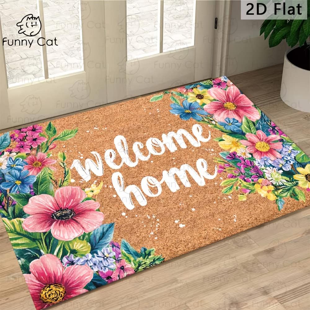 1pc Funny Welcome Home Doormat Compatible for - Colorful Multicolor Floral Welcome with Non-Slip Rubber Backing, Machine Washable Indoor/Outdoor Suita