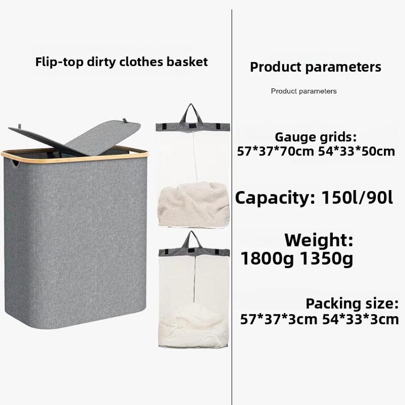 Collapsible Slim Laundry Hamper with Lid Bamboo Handles Removable Inner Bag Clothes Basket Bin Foldable Freestanding S 7800₽