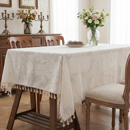 Lace Tablecloth, Wedding Rectangular Table Cloth, Vintage Embossed Floral Lace Table Cover for Tea Party Reception Home Decor