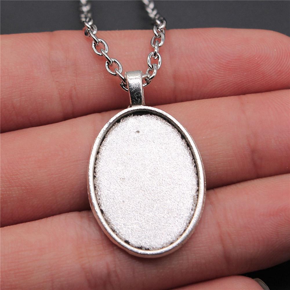 45cm Or 70cm Long Chain Necklace Oval Glass Cabochon Base Setting Tray Minimalist Jewelry Components QN054