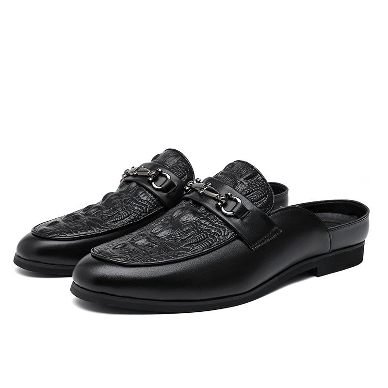 Men s Large Size Baotou Leather Backless Loafers - Slip-On Cross-border Sandals Size 42