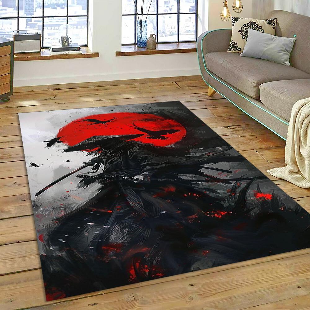 2025 New 3D Japanese Samurai Bushido Katana Cartoon Carpet Rug for Living Room Bedroom Home Sofa Decoration,Non-slip Floor Mat
