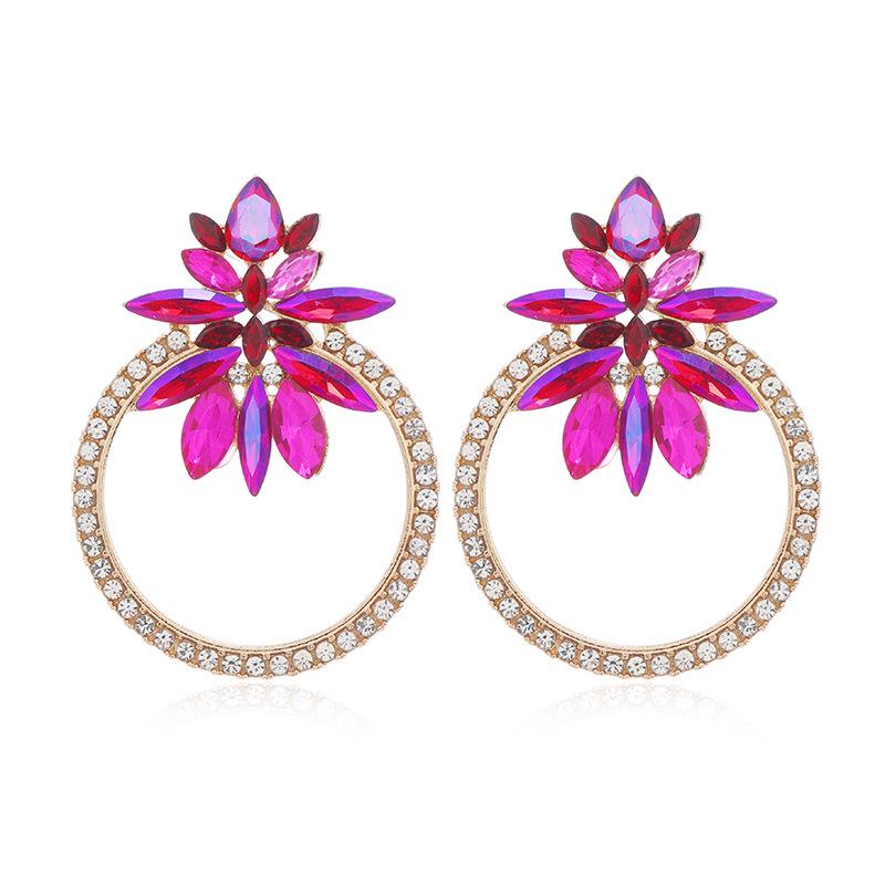 Luxury Red Rhinestone Palace Gemstone Dangle Earrings for Autumn/Winter