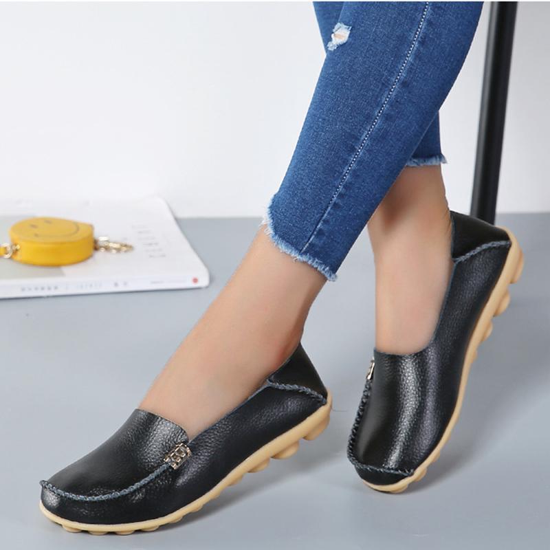 Genuine Leather Fashion Women Flats Retro Shoes Women Moccasins Nurse Shoes Casual Ballet Flats Soft Plus Size Shoes