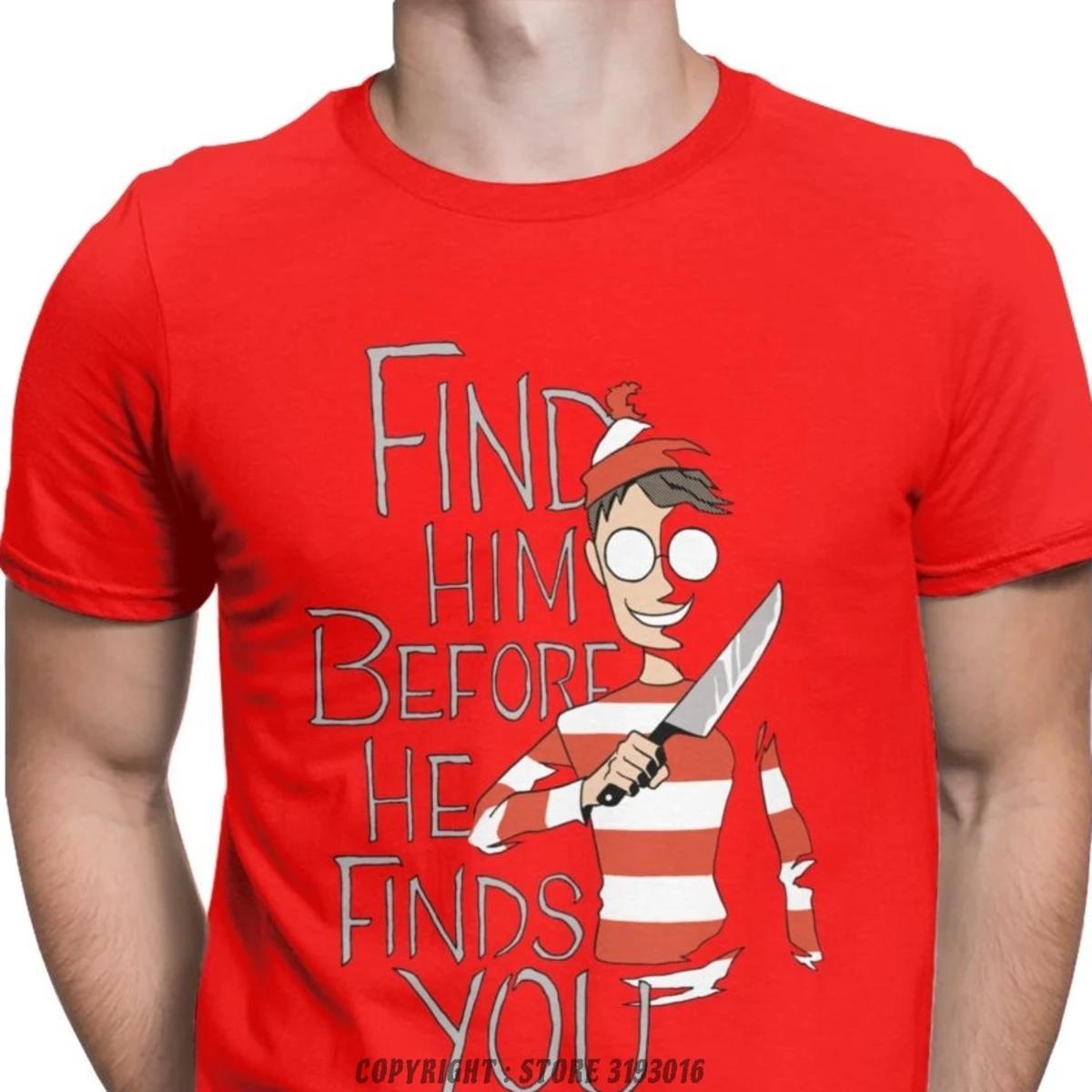 

Men T Shirts Hiding In The Dark Waldo Cotton Tees Wheres Wally Parody 90s Comic Stripes Wanted T Shirts Big Size S