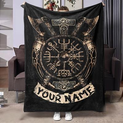 Custom Viking Totem Text Printed Flannel Blanket. Warm and Cozy Flannel Blanket. A Gift Blanket Suitable for All Seasons