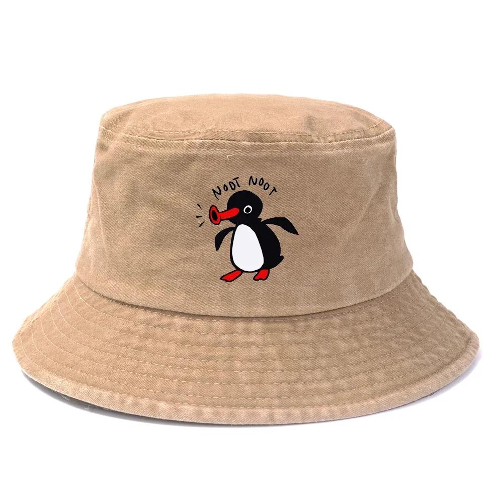 Sommer Pinguin Eimerhut Wende-Bob Herren Damen Baumwolle Reise Strand Fischerhut Outdoor Sport Hochzieh-Bob Panama Sonnenhut