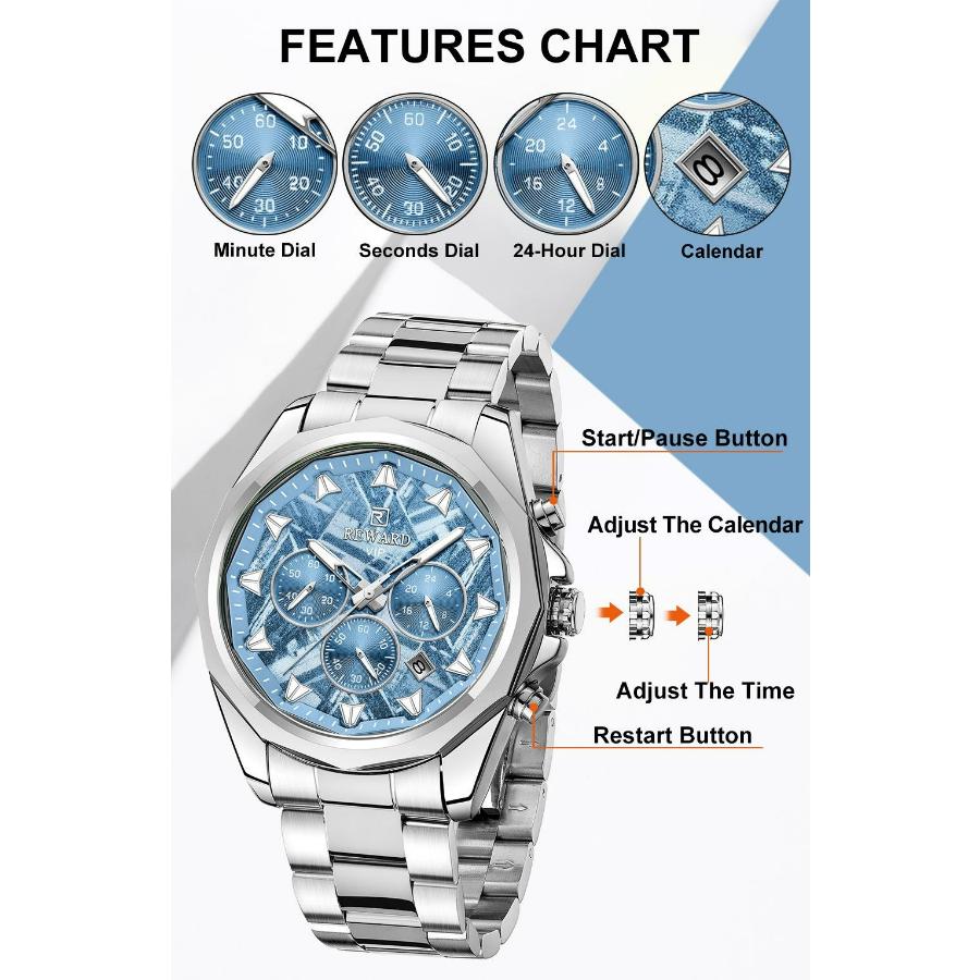 Watches for Men Stainless Steel Fashion Business Chronograph Watch Luminous Waterproof Luxury Men's Wrist Watch