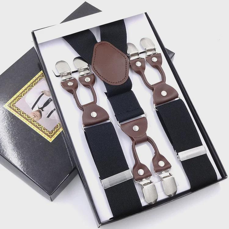 Men's Six-Clip Jacquard Wide Suspenders with Printed Webbing