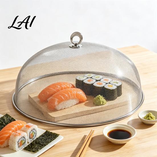 Portable Food Tent with Handle for Camping Stainless Steel Mesh Cover Handle Round Breathable Hot Dishes Protector Durable Guard And Fruit Platters