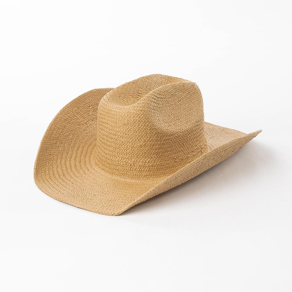 Cappello di paglia con tesa larga e bordo arricciato Cappello di paglia stile cowboy occidentale per uomo e donna protezione solare estiva da spiaggia cowboy