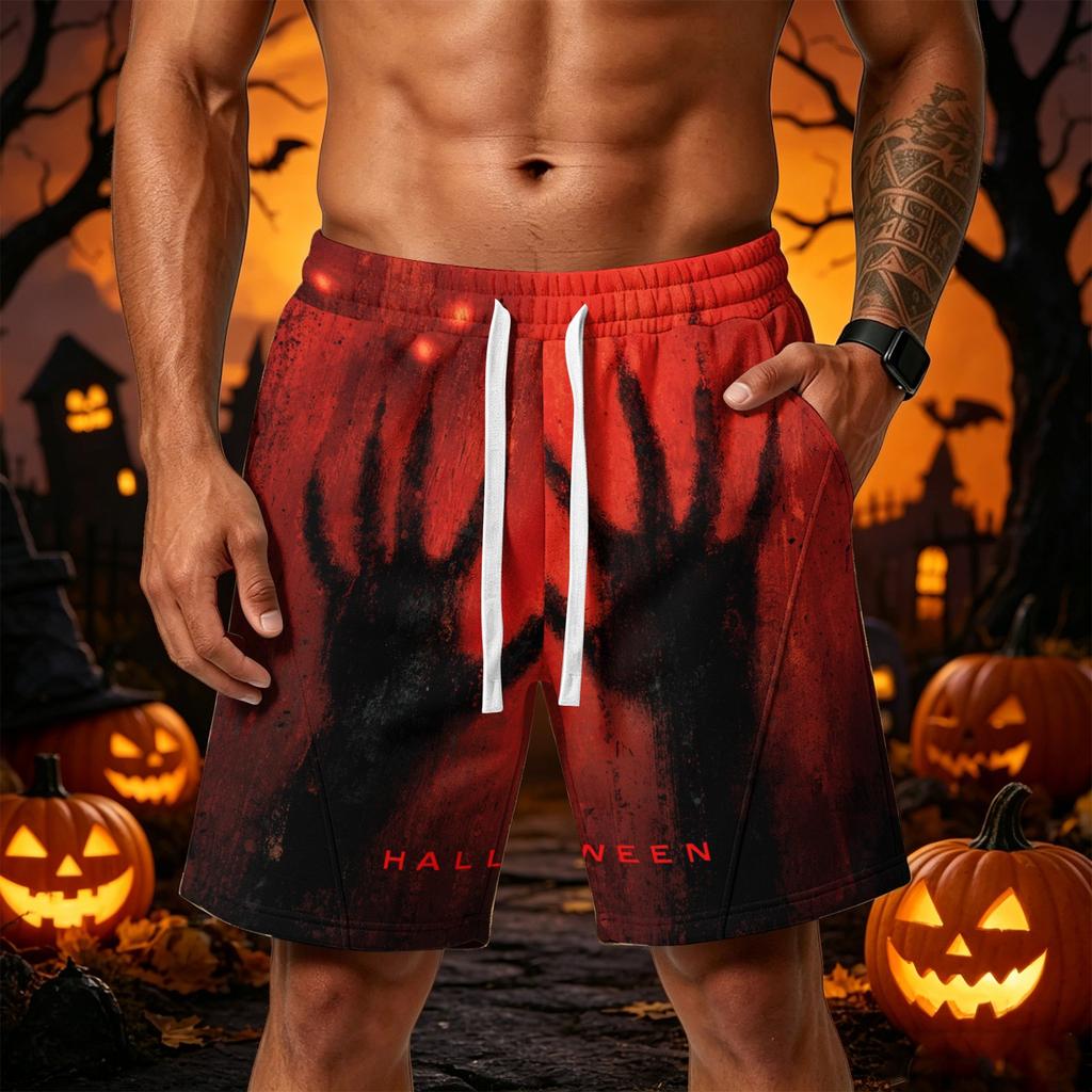 Herren Lässige Shorts im Halloween-Design mit lockerem Schnitt, elastischem Bund, Kordelzug und Taschen für Outdoor-Sport und den täglichen Gebrauch