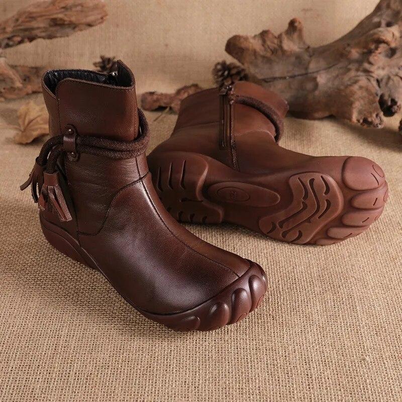 Johnature Women's Short Boots Casual Genuine Leather Solid Color Soft Sole Comfortable Warm Women's Shoes