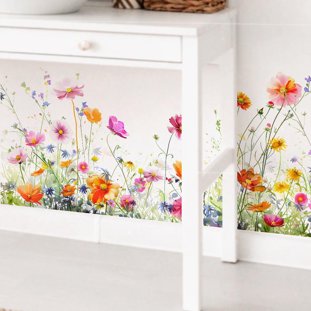 Handbemalte Blumen und Blätter Fensteraufkleber Künstlerische Glasfenster- und Türfolien für Wohnzimmer Heimdekoration