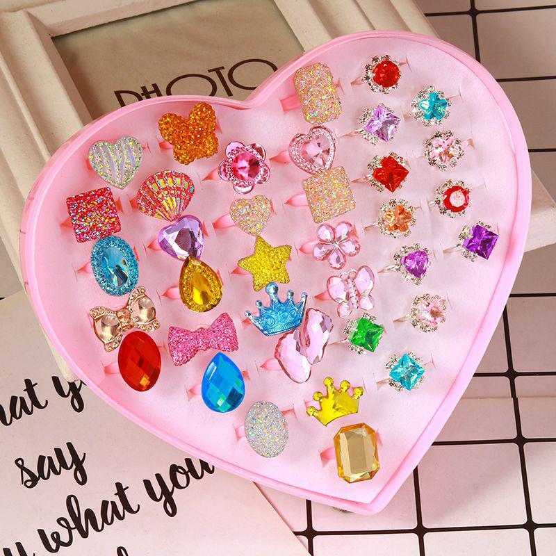 Inele de cristal cu desene animate prințesă pentru fetițe - Cadou de bijuterii pentru copii