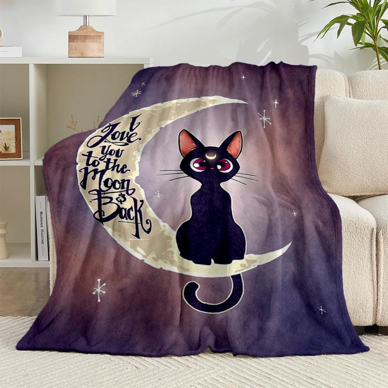 1PC Lunar Cat Magic Night Flannel Blanket Gift, Suitable for Both Men And Women, Soft Ideal for Beds And Sofa, Birthday Or Christmas Gift