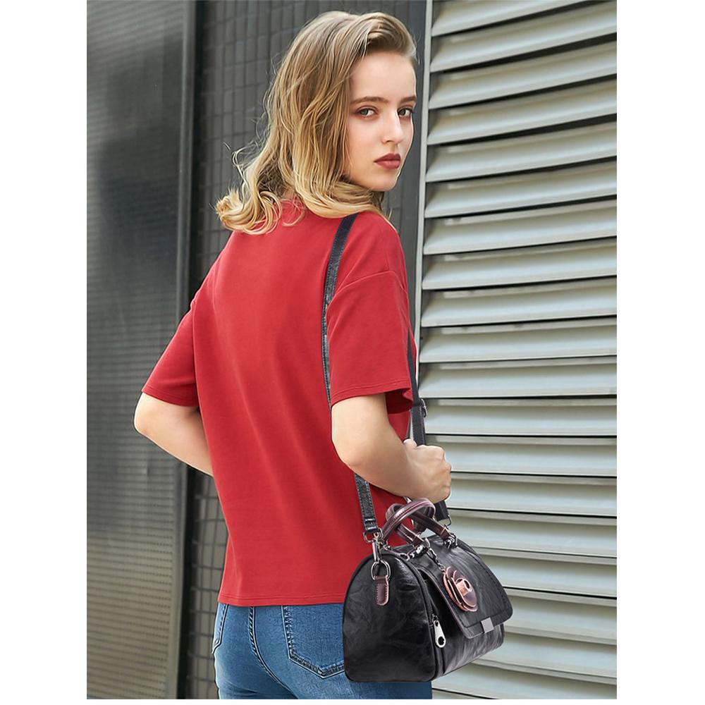 Women's Messenger Bag All-match Boston Bag Soft Leather Women's Bag Fashion Flower Handbag Bag