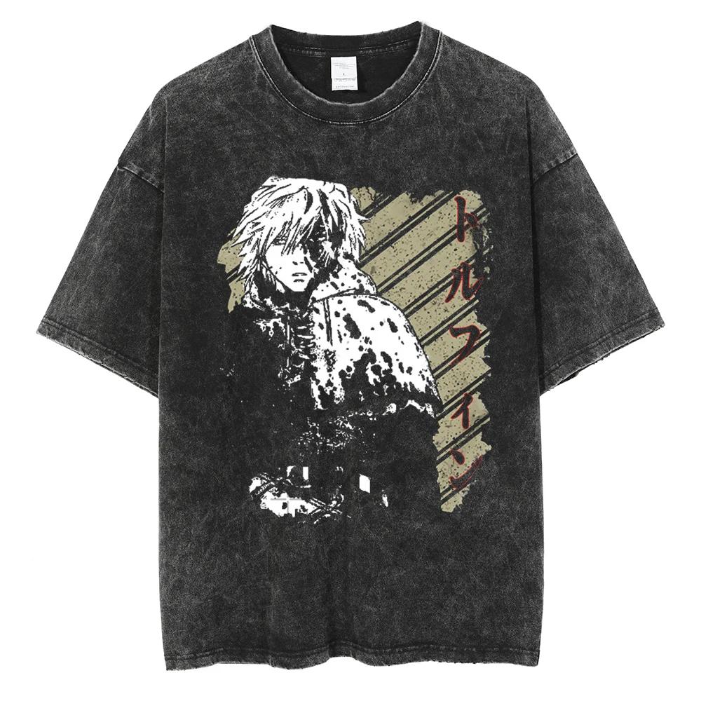 VINLAND SAGA Manga T Shirt For Men Women Tshirt Washed Cotton T-shirt Clothing Summer Short Sleeve O-Neck Tees Streetwear
