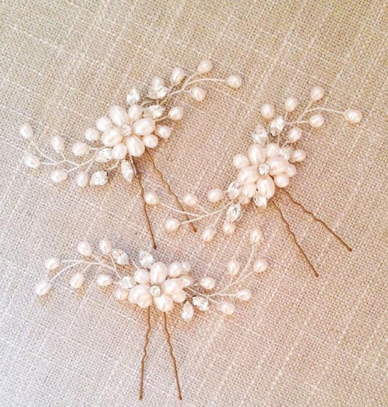 Vintage Wedding Bridal Pearl Flower Crystal Hair Pins