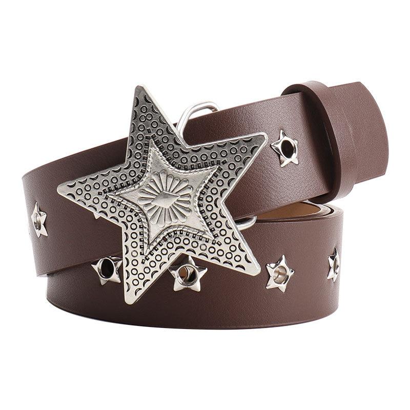 Five-pointed Star Buckle Women's Belt Versatile Jeans Belt Retro Star Cornel Eye Hole Women's Belt