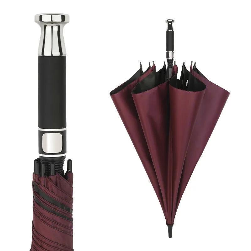 Long Automatic Umbrella Outdoors Uv Protection Business Black Gum Strong Windproof Portable with Cover Straight Handle Umbrella