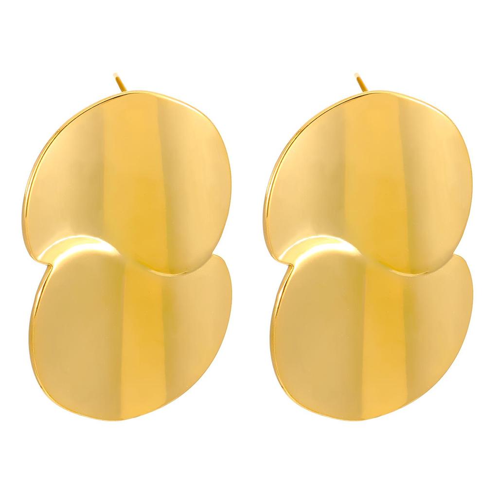 Vintage Titanium Steel Geometric Earrings: European & American Retro Style, Smooth Irregular Pleated Design