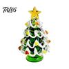 Elegant Office Desk Decor Glazed Glass Christmas Tree Figurine, Handcrafted Ornament Gift for Friends Holiday Display, Colorful Modern Table