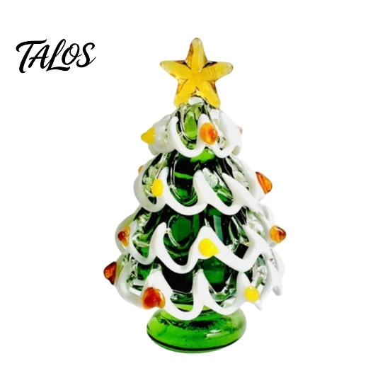 Elegant Office Desk Decor Glazed Glass Christmas Tree Figurine, Handcrafted Ornament Gift for Friends Holiday Display, Colorful Modern Table