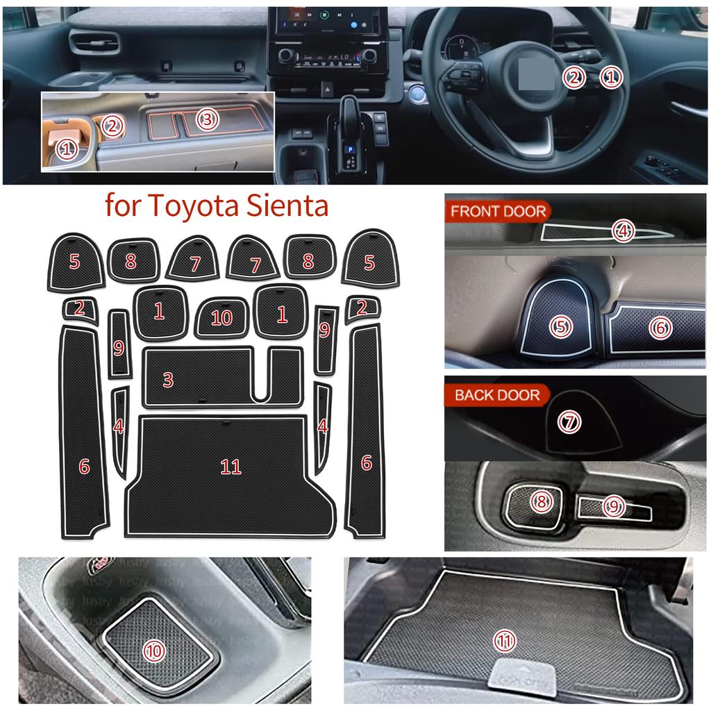 for Toyota Sienta 2025 2025 Anti-Slip Gate Slot Cup Mat Door Groove Pad Interior Accessories Rubber Coaster