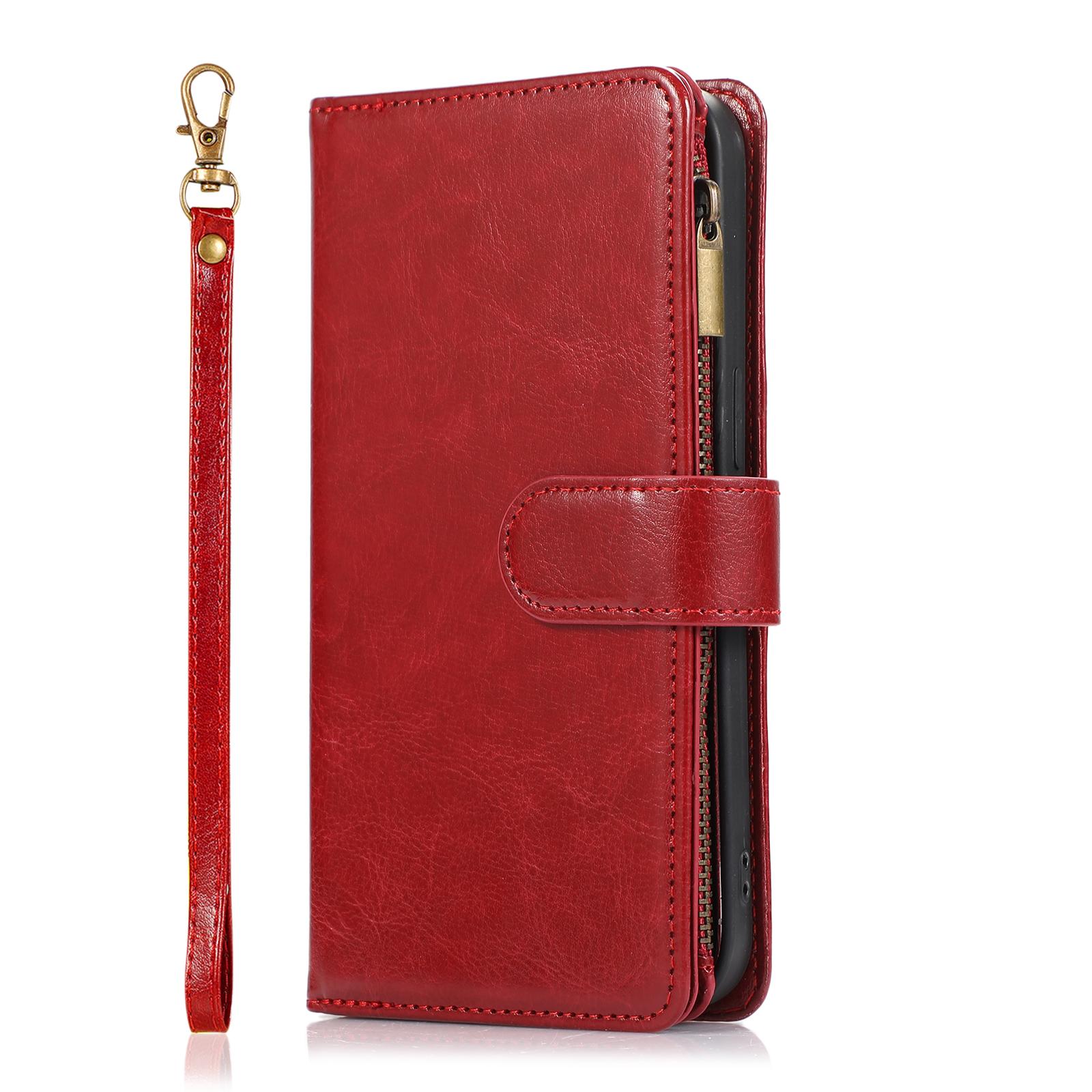 

Card Slot Stand Zipper Wallet Leather Case for IPhone 17 Air 16e 16 15 Plus 14 13 12 11 Pro XS Max XR XS X Flip Phone Cover iPhone 12 mini червоний