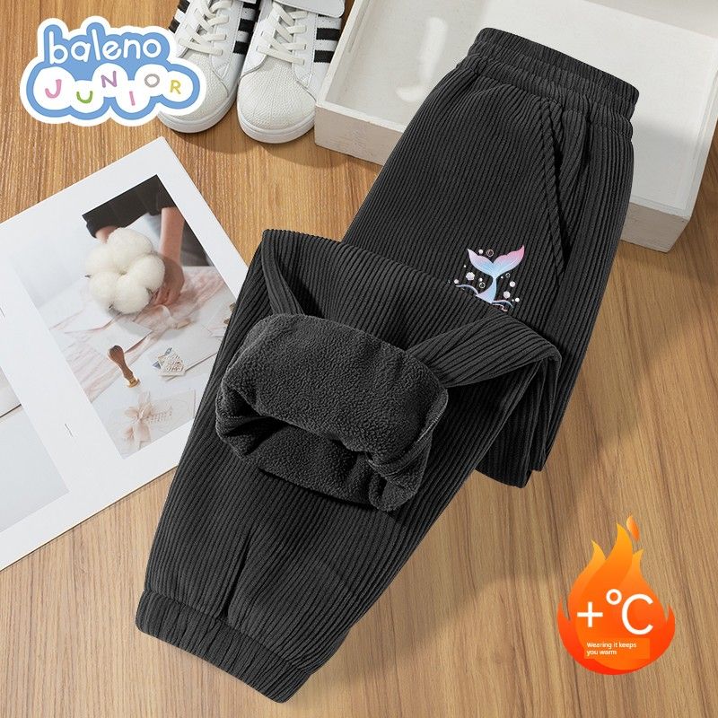 Baleno Girls  Pants 2025 New Children s Fleece-Lined Corduroy Trousers Girls  Thickened Integrated Fleece Warm Pants Black#Tb Mermaid Tail K 130